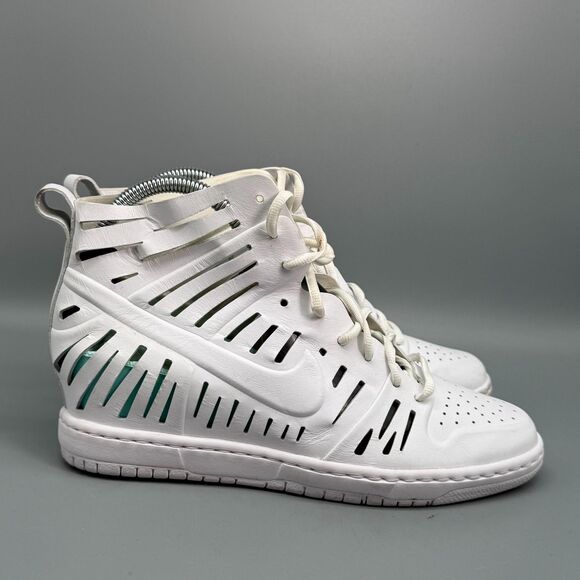 Nike Joli Dunk Sky Hi Hidden Wedge Women's 9.5 White Sneakers Shoes Cut Out Heel - Picture 1 of 10